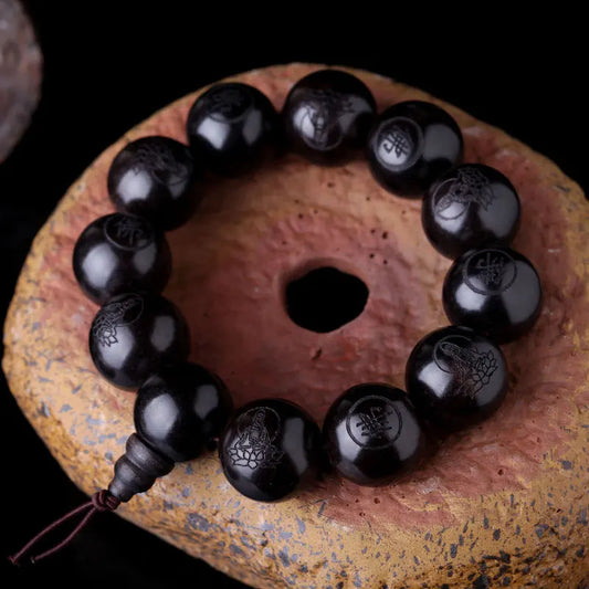 Natural Ebony 15mm & 20mm Beads Buddhist Prayer Bracelet – Meditation Jewelry for Men & Women